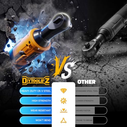 DIYtoolifz 3/8" Cordless Ratchet Wrench 95 ft-lbs with 13 pcs Socket set | Compatible with Dewalt 20V Battery, Variable Speed Electric Ratchet, 1/2" & 1/4" Adapters, and 3" Extension Bar, Tool Only
