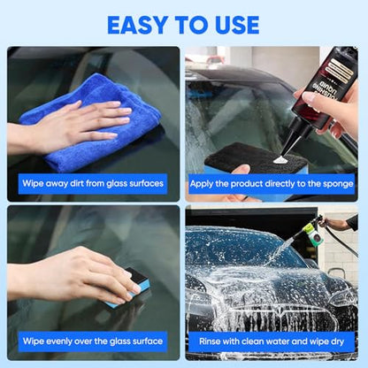 2025 New Glass Polishing Liquid with Sponge - Windshield Anti Fog Hydrophobic Coating Spray, Scratch Remover for Car Windows, Mirrors, Oil Film & Glass Surfaces (2)