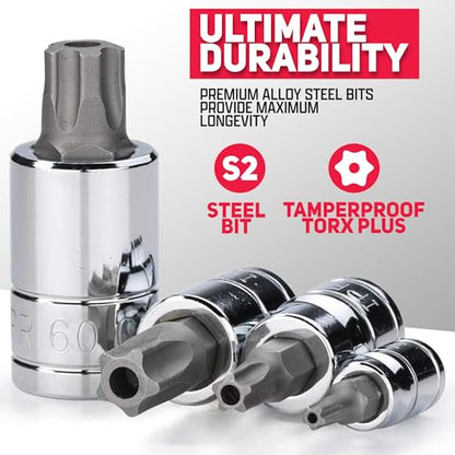 Neiko 10085A Tamperproof Torx Plus Bit Socket Set | 12 Piece | 8 IPR - 60 IPR | 5 Point Star | Cr-V and S2 Steel | High Impact ABS Blow Molded Case