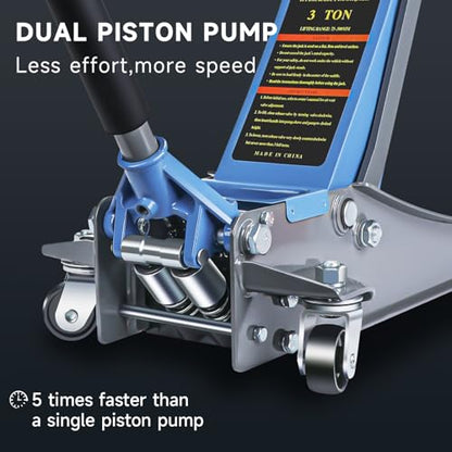 LARBANKE 3 Ton Low Profile Floor Jack,Hydraulic Carbon Steel Car Jack with Dual Pistons Quick Lift Pump,Easily Slide into Cars&Provide Stable Support,Lifting Range2.87-19.69",for Verious Cars - size: 497mm