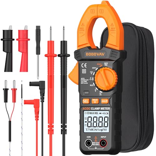 Digital Clamp Meter 6000counts | TRMS NCV Detection, 800A AC/DC Current, AC/DC Voltage, Frequency Duty Cycle, Temp & Capacitance for HVAC Automotive Testing - size: 800A-6000 Counts-AC/DC Clamp Meter