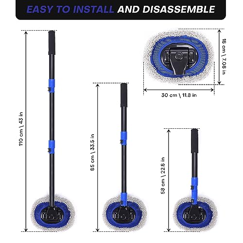 Ultimate Car Wash Brush with Long Handle | 15-Degree Curved Pole Design | Microfiber Brush Head | Adjustable Length | Wide Applications for Car, RV, Truck, Pickup | Car Wash Kit (Blue)