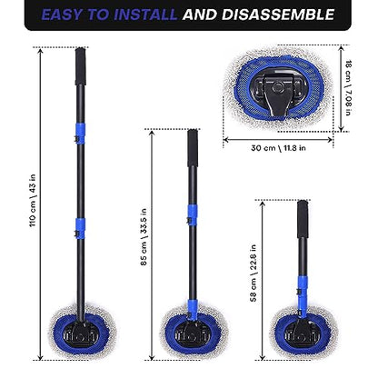 Ultimate Car Wash Brush with Long Handle | 15-Degree Curved Pole Design | Microfiber Brush Head | Adjustable Length | Wide Applications for Car, RV, Truck, Pickup | Car Wash Kit (Blue)