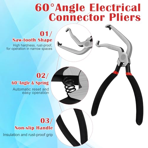 4PCS Electrical Disconnect Pliers, Straight and 60°Electrical Connector Separator Tools Plug Disconnect Pliers for Car