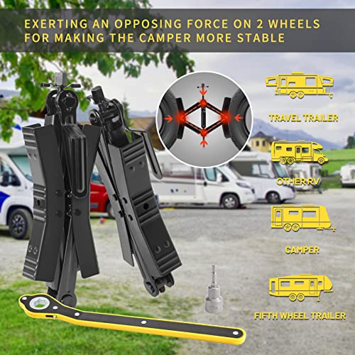 Camper Wheel Chock Stabilizer 2 Sets, Double Speed Heavy Duty Truck RV Tire Scissor Locking X Chock, Camper Accessories for Travel Trailers Tire Chalks, Anti Rust Coating, Fit for 3.5” to 12” - size: Tire Spacing:3.5in-12in