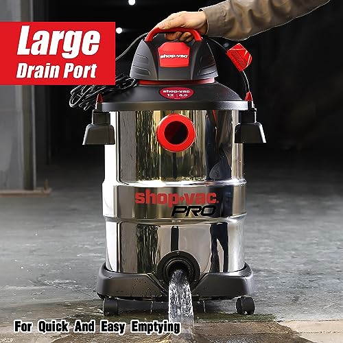 Shop-Vac 12 Gallon 6.0 Peak HP Wet/Dry Vacuum, Stainless Steel Tank, 3 in 1 Function Portable Shop Vacuum with Attachments, Drain Port, Ideal for Jobsite, Garage & Workshop. 5926211 - size: 12 Gallon