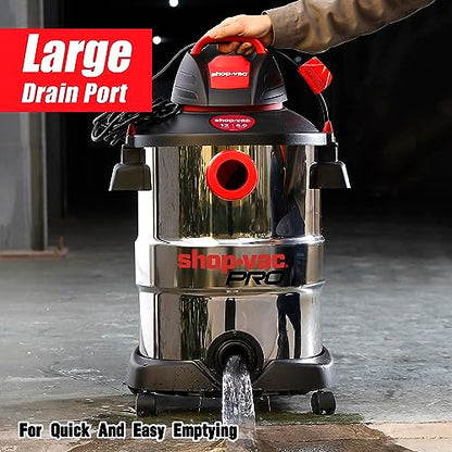 Shop-Vac 12 Gallon 6.0 Peak HP Wet/Dry Vacuum, Stainless Steel Tank, 3 in 1 Function Portable Shop Vacuum with Attachments, Drain Port, Ideal for Jobsite, Garage & Workshop. 5926211 - size: 12 Gallon