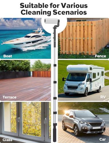79'' Electric Car Wash Brush with Long Handle, Car Cleaning Brush for Cleaning RV with Water-Fed Pole, Scratch-Free Soft Bristles Car Wash Mop Kit, Complete Car Cleaning Kit for Car Truck RV Boat