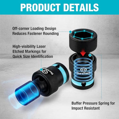 DURATECH 1/2" Drive Impact Swivel Socket Set, 13-Piece Shallow Wobble Sockets, Universal Joint Socket Set Metric, Cr-Mo Steel, 6 Point, Organized in Sturdy Storage Case(10-24mm) - style: 13 PCS Metric 1/2" Dr.