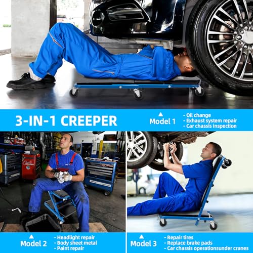 Mechanic Creeper 36 inches 3-in-1 Mode Z Seat 340lbs Capacity, Foldable Garage Adjustable Rolling Folding with 6pcs Wheels Roller, Lay Down Sit Lean Back, Under Car Auto Repair, Blue, Man Gift - color: Blue