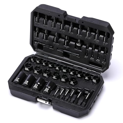 CASOMAN 3/8" Drive Bolt & Nut Extractor Set, Heavy Duty Screw Extractor Kit with Adapter and Pin for Removing Damaged Rusted Broken Rounded Fasteners off with a Storage Case, CR-MO - size: 46-Piece