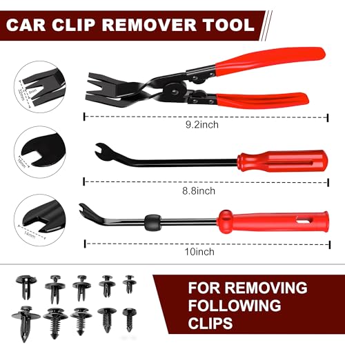 10 Pcs Car Trim Removal Tool Kit with Non-Scratch Plastic Pry Tool and Auto Clip Pliers, Automotive Car Trim Rivet Clip Removal Tool for Door Panel Dashboard Body Repair Kit - Red - color: Red