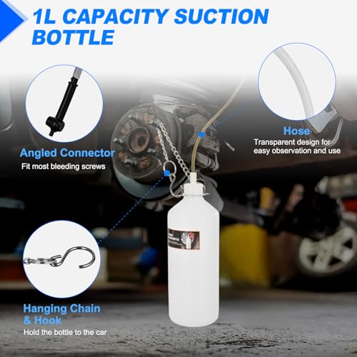 GOOACC Brake Bleeder Kit 3L Manual Brake Bleeder Vacuum Pump Brake Clutch Pressure Bleeder Flush Kit with 3L Fluid Extractor 1L Refilling Bottle E20 Master Cylinder Adapter Brake System Bleeding Tool - size: 3L Manual