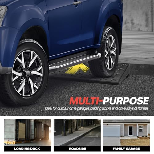 Rubber Curb Ramp 3" Rise Height, Arrow Patterned Sidewalk Curb Ramp for Forklift Truck Bus Car SUV, Driveway Curb Ramps for Low Profile Car, Threshold Bridge Ramp for Warehouse Garage - size: 3" Rise Arrow