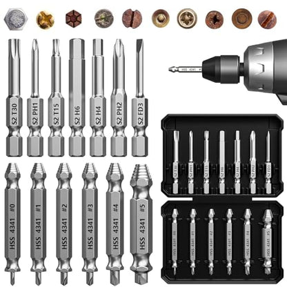Damaged Screw Extractor Set,13 Pcs Bolt Extractor Set, Stripped Screws Nuts & Bolts Drill Bit Tools for Easy Removal of Rusty Broken Screw,Christmas Stocking Stuffers for Men Adults Him,Mens Gifts