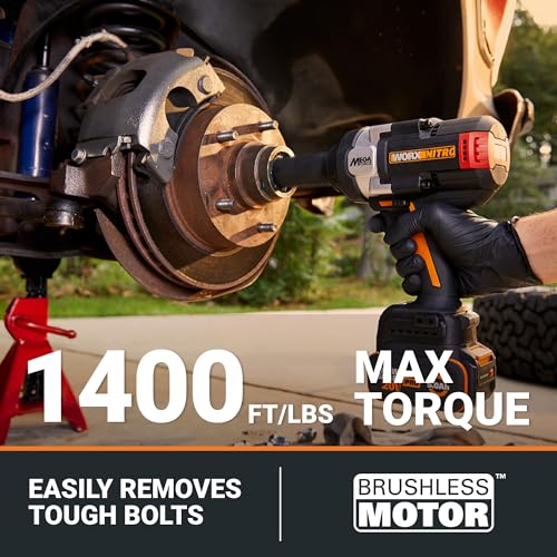 WORX 20V 1/2" Cordless Impact Wrench, WX276L | 1400 FT-LBS Breakaway Force, Brushless Motor, Constant Power System, Auto Stop Mode, Battery & Charger Included - style: 20V Cordless Brushless High Torque Impact Wrench(Battery Pack & Charger & Carry Bag)