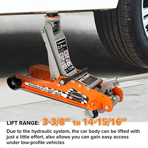 2.5 Ton Steel Floor Jack, Low Profile Hydraulic Racing Floor Jack, Heavy-Duty Racing Floor Jack with Single Piston Lift Pump, Lifting Range 3-3/8" - 14-15/16" - size: 2.5T Single Pump