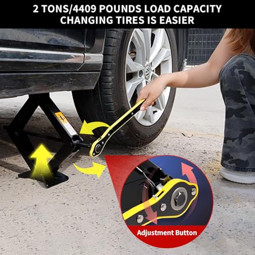 2 Ton Scissor Jack, Portable Car Jack with Lug Wrench, Tire Changing Tool Kit for Sedan SUVs Emergency Flat Tire Repair