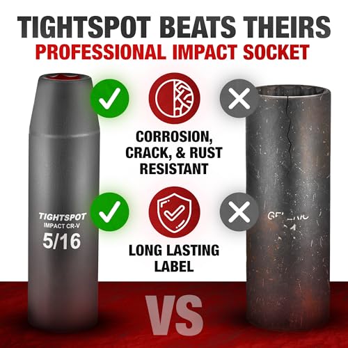 TIGHTSPOT 1/2" Dr 5/16 Inch Deep Socket, Anti-Round 6-Pt, CRV Steel - size: 1/2” Drive 5/16” Deep Impact Socket - 6pt, style: 1/2" Drive Deep Socket