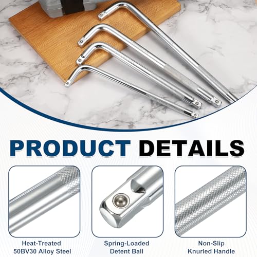 HARFINGTON 2 Pcs Socket Breaker Bar 1/2" Drive 12" Long 50BV30 Alloy Steel L-Shape Extension Bar Axle Nut Socket Wrench Hand Tool for Car Mechanical Equipment Repair, Silver - size: 1/2"x12"
