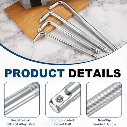 HARFINGTON 2 Pcs Socket Breaker Bar 3/8" Drive 10" Long 50BV30 Alloy Steel L-Shape Extension Bar Axle Nut Socket Wrench Hand Tool for Car Mechanical Equipment Repair, Silver - size: 3/8"x10"