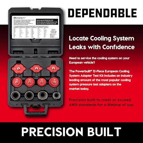 Powerbuilt Cooling System Pressure Tester Adapter Kit for European Vehicles – 12-Piece Set for Audi, BMW, VW, Mercedes & More – Works with Model 647642 Pressure Testing Pump - 647644 - size: European Car Adapters