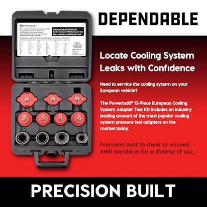 Powerbuilt Cooling System Pressure Tester Adapter Kit for European Vehicles – 12-Piece Set for Audi, BMW, VW, Mercedes & More – Works with Model 647642 Pressure Testing Pump - 647644 - size: European Car Adapters