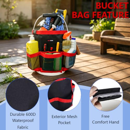 MELOTOUGH Bucket Car Wash Tool Organizer for Garden Tools Fit 3.5 to 5 Gallon Bucket (Red) - color: Red