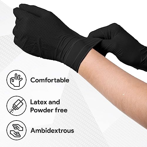 WECARE 8 Mil Nitrile Gloves - Heavy Duty Mechanic Gloves, with Diamond Grip - Powder and Latex Free Disposable Gloves - size: Medium