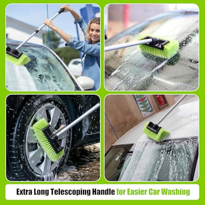 2 Pack 58 Inch Extendable Car Wash Brushes, Soft Bristled Scratch Free Cleaning System with Long Handle, Universal Cleaning Tool Set for Vehicles Home Windows Tires Snow Removal (Green) - color: Green