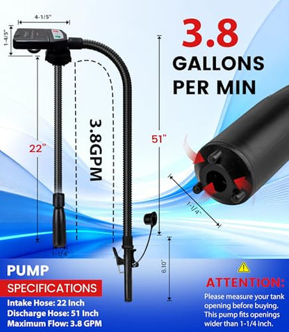 3.8GPM Automatic Electric Fuel Transfer Pump with Auto-Stop, USB Charging 51" Hose 4 Size Adapters Gas Can Pump with Leak Protection for Gasoline, Diesel, Kerosene, Black 2nd Gen - color: 3.8 GPM With Auto-Stop Nozzle