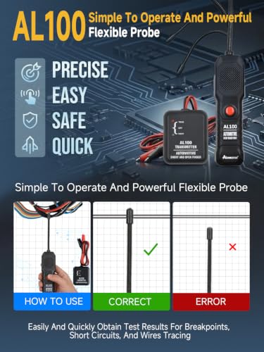 AL100 Wire Tracer Electrical Automotive Short and Open Finder | Automotive Circuit Tester Break Finder Fault Probe Wire Detector Tool Electrical DC 6-42V for DIY,Home Use,Mechanic