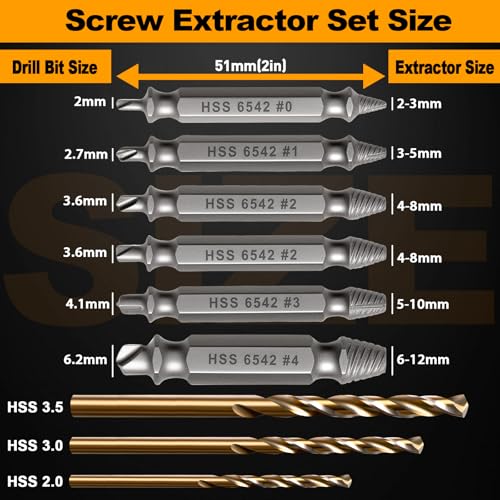 9PCS Damaged Screw Extractor Set, Hardness 65HRC, Upgraded Model HSS 6542, Removal Tool and 3 PCS Twist Drill Bit, General Bit Set Double Ended for Damaged Broken Stripped Screws - style: 9PCS