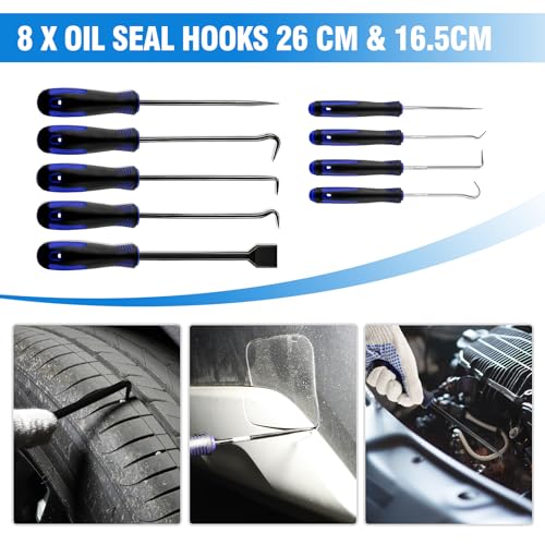 17 Pcs Auto Trim Removal Tool Kit, Pick Set Car Door Panel Clip Removal Tool Mechanic Hook and Pick Tool Set with Storage Bag & Gloves for Automotive Repair and Car Body Door Panel Fastener Removal