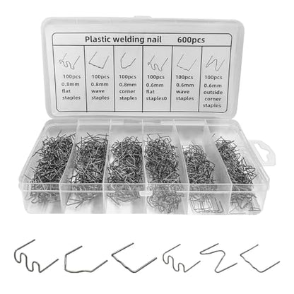 600PCS Hot Staples Welding Rods, 0.6mm 0.8mm Wave Shape Bumper Dashboard Repair Welding Wire, Metal Plastic Welding Staples Supplies for Machine Repair, Car Accessories - color: 600pcs