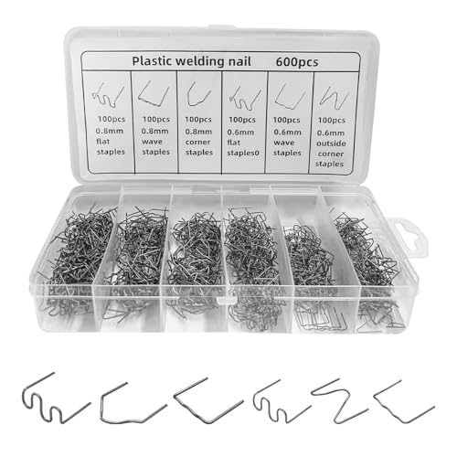 600PCS Hot Staples Welding Rods, 0.6mm 0.8mm Wave Shape Bumper Dashboard Repair Welding Wire, Metal Plastic Welding Staples Supplies for Machine Repair, Car Accessories - color: 600pcs