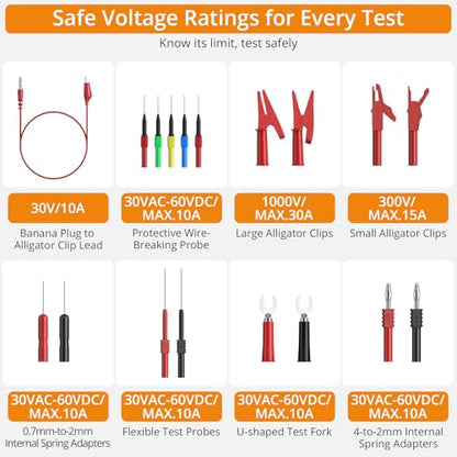 Neoteck Multimeter Leads,43pcs Back Probe Test Lead Kit with Alligator Clips Electrical,CAT II 600V,Pure Copper Leads with PVC Insulation,5 Color Probes,for Automotive Circuit & Home Appliance Testing