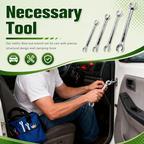 4PCS Brake Line Wrench Set (9x11mm 8x10mm 13x14mm 15x17mm),Offset Flare Nut Wrench Set for Plumbing Tight Confine Spaces,Professional Metric Flare Wrenches Sets as Car Repair Tool
