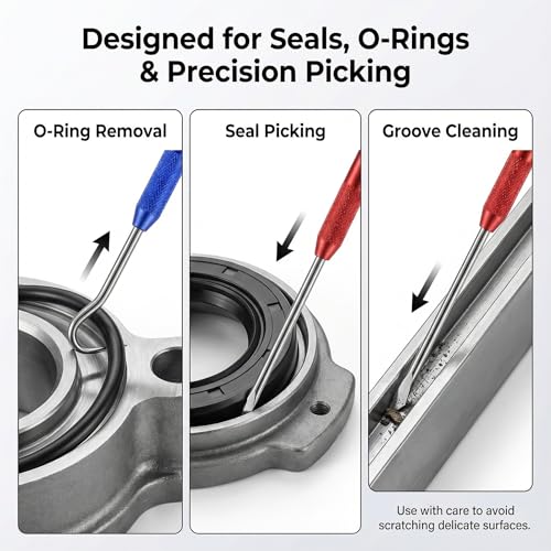 4Pcs Hook and Pick Set with Double Pointed Scribe, Auto Oil Metal Pick, O Ring Seal Puller, Hooked Scriber Marking Tools for Carpenter, Machinists, Technicians (Red & Blue, 2 Sets)