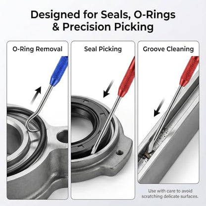 4Pcs Hook and Pick Set with Double Pointed Scribe, Auto Oil Metal Pick, O Ring Seal Puller, Hooked Scriber Marking Tools for Carpenter, Machinists, Technicians (Red & Blue, 2 Sets)