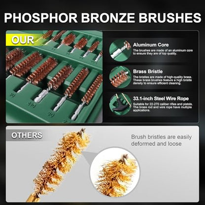 Gun Cleaning Kit, Handgun Shotgun Pistol Universal Cleaning Kit with All Brass High-end Brushes, Jags, Reinforced and Lengthened Rods