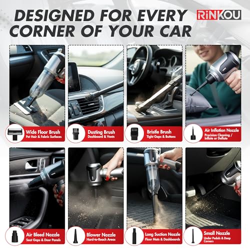 Car Vacuum Portable Cordless Handheld Cleaner, Mini Vacuum with 8 Attachments, Blower, Spray Lubricant & Microfiber Towels for Truck & Interior Cleaning