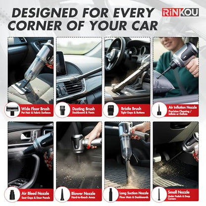Car Vacuum Portable Cordless Handheld Cleaner, Mini Vacuum with 8 Attachments, Blower, Spray Lubricant & Microfiber Towels for Truck & Interior Cleaning