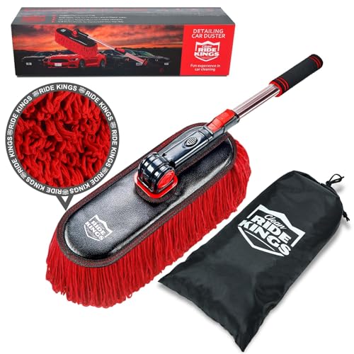 Car Duster Exterior Scratch Free,Soft Car Brush Kit for Truck,SUV,RV and Motorcycle,Wax Cotton Hair,Dusters with Extendable Handle,Duster for Cleaning,Dust Pollen Removing,No Lint - color: Red Carduster-cotton