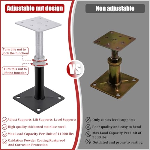 4 Pack 5-8 Inch Adjustable House Floor Jacks, Heavy Duty, 11,000 lb Each | Telescoping Screw Jack Posts Include a Wrench for Temporary Support of Floor Joists, Beams, Porches and Crawl Spaces - size: 5-8 inch