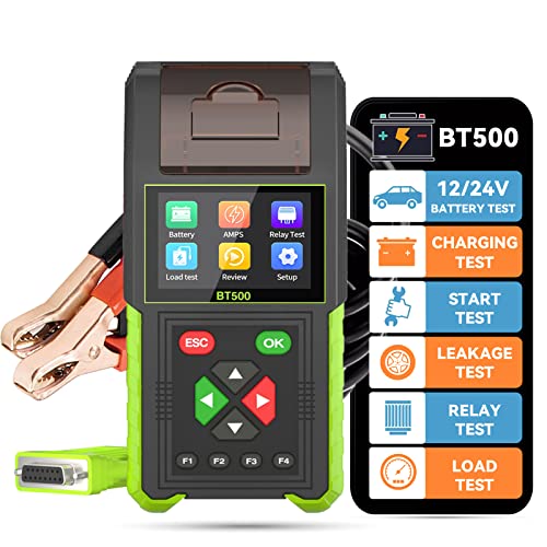 Automotive Battery Tester with Printer, 12V 24V Car Battery Load Tester and Alternator Tester, 20-2000 CCA Battery Capacity Tester, Relay Tester, Leakage Test for Heavy Duty Truck, BT500 - style: BT500