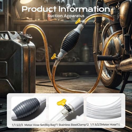 Multifunctional Liquid Siphon Pump, Manual Hand Pump for Gasoline Diesel Water, Leak-Free Transfer with Double Stop Valve, Oil Extractor with 6.6ft Hose for Car Motorcycle Boat