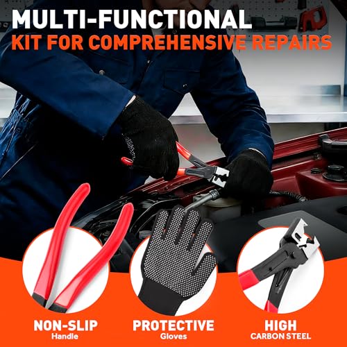 SnowyFox 5PCS Electrical Disconnect Pliers Set Automotive Removal Tool Kit | Automotive Electrical Terminal Connector Separator Removal Tool with Gloves & Storage Bag for Car Suv RV Repair
