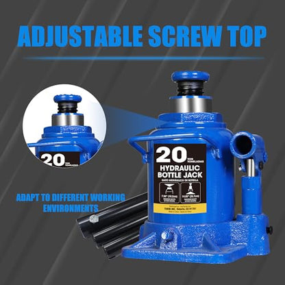 Big RED 20 Ton Bottle Jack Heavy Duty Hydraulic Car Jack, 7.56-14.05 inch Lift, Leak - Free Design, Suited for Auto, Truck & House Lift, 25.35 lbs Weight,Blue