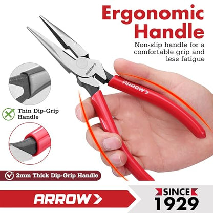 ARROW 8" High Leverage Needle Nose Pliers with Side Cutters, Long Nose Pliers for Gripping, Wire Bending, Cutting - size: 8 INCH